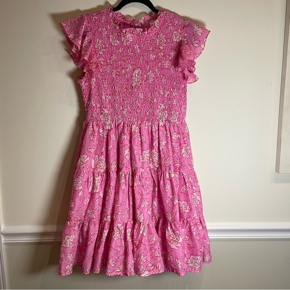 J. MARIE Pink Floral The Rosie Ruched Smocked Dress Large - Picture 2 of 7